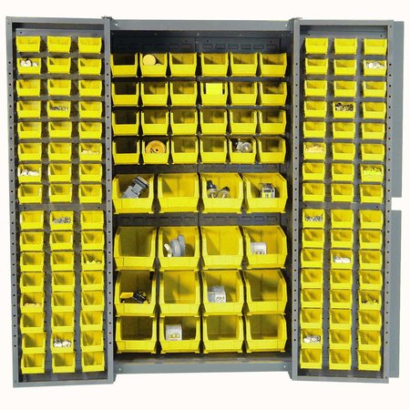 GLOBAL INDUSTRIAL Bin Cabinet with 136 Yellow Bins, 38x24x72 662134YL